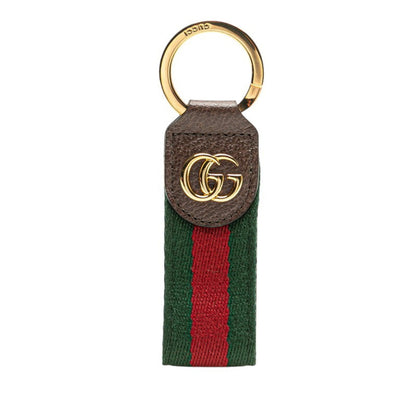 Gucci Ophidia Sherry Line Key Ring 479292 Brown Gold Leather Canvas