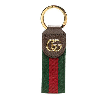 Gucci Ophidia Sherry Line Key Ring 479292 Brown Gold Leather Canvas