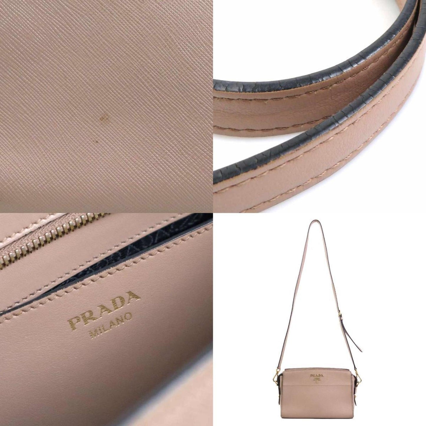 Prada Shoulder Bag Leather Pink Beige