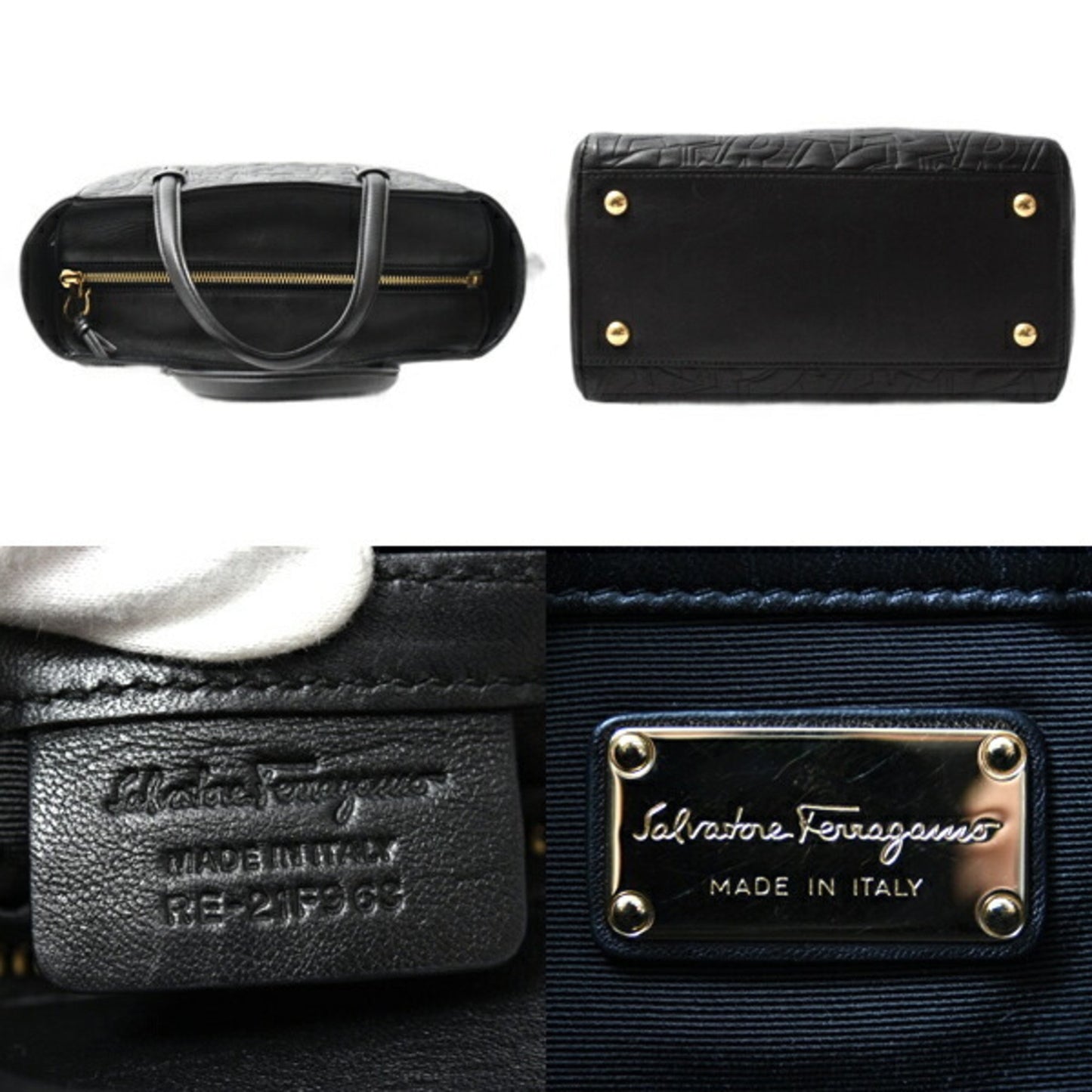 Salvatore Ferragamo Bonnie Shoulder Bag In Black Embossed Calfskin Leather (Re-21F963)