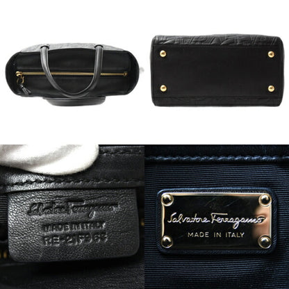 Salvatore Ferragamo Bonnie Shoulder Bag In Black Embossed Calfskin Leather (Re-21F963)