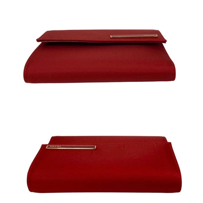 Prada Prada Metal Fittings Nylon Leather Bi-Fold Wallet Compact Red 13822