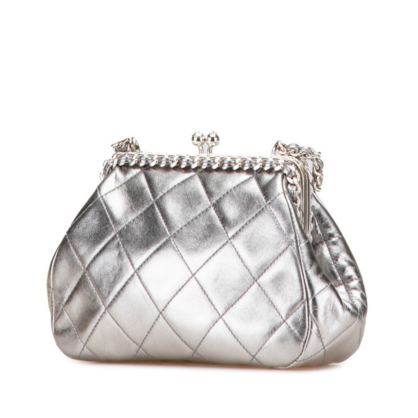 Chanel Matelasse Coco Mark Clasp Chain Shoulder Bag In Silver Lambskin