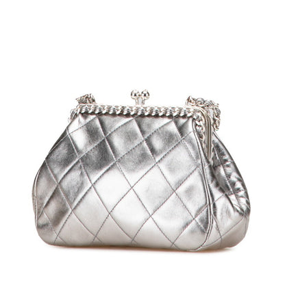 Chanel Matelasse Coco Mark Clasp Chain Shoulder Bag In Silver Lambskin