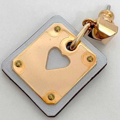 Hermes Earrings As Doucour F-22435 Pink Gold Light Blue Ace Of Hearts Heart Gp Leather Swift
