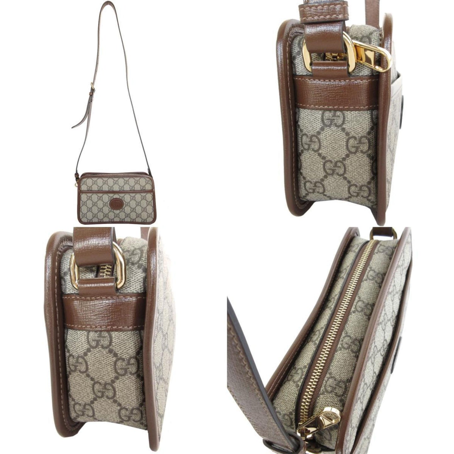 Gucci Shoulder Bag Gg Supreme Leather Beige Brown Gold