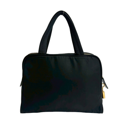 Prada Prada Triangle Logo Gold Plated Tessuto Nylon Handbag Mini Boston Bag Black 144-5