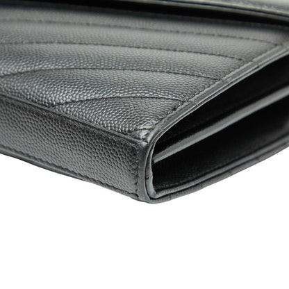 Saint Laurent Cassandra Ysl Logo Chain Wallet In Black Leather