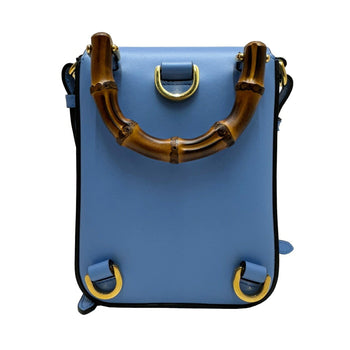 Gucci Bamboo 702106 Mini 3Way Shoulder Bag Handbag Backpack Leather Light Blue