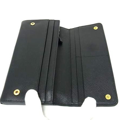 Prada Saffiano Metal Oro 1Mh132 Black Leather Long Wallet