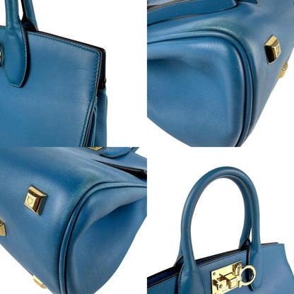 Salvatore Ferragamo Handbag/Shoulder Bag In Gancini Leather Blue And Gold