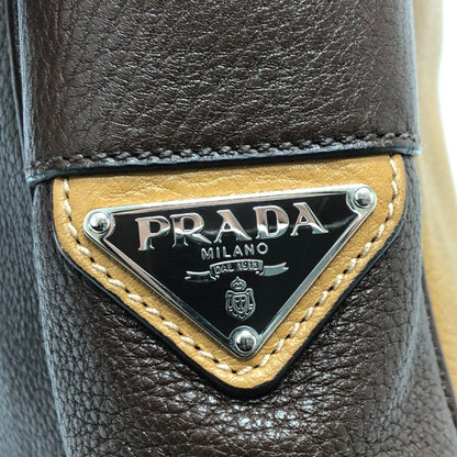 Prada Triangle Logo Bag Shawl Crossbody Shoulder Bag Brown Beige