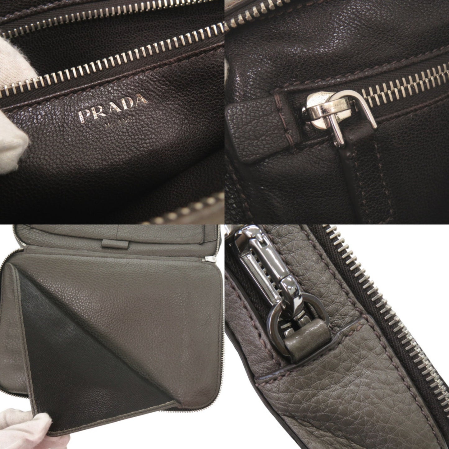 Prada Triangle Logo Leather Gray Second Bag Clutch 0188 Prada