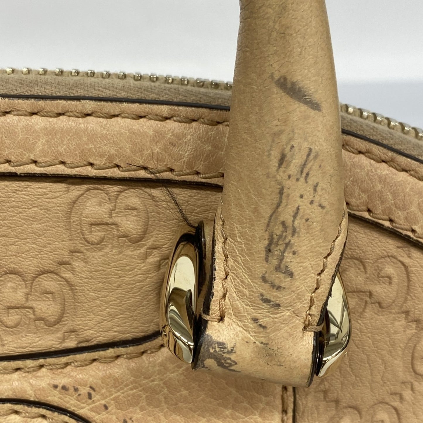 Gucci Handbag Guccissima Horsebit 247286 Leather Beige Champagne 2-Way Bag