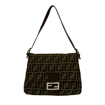 Fendi Mamma Bucket Ff Logo Print Leather Canvas Semi-Shoulder Bag/Handbag Brown 30404