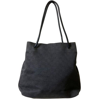 Gucci Gg Denim Canvas Tote Bag With Leather Handles