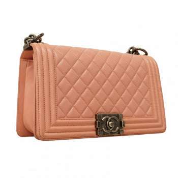 Chanel Shoulder Bag Boy Chain Lambskin Pink