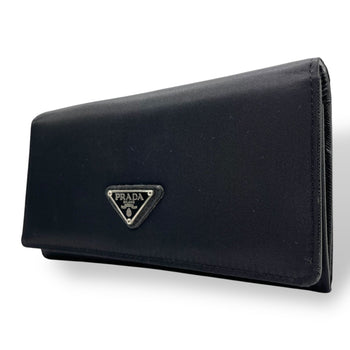 Prada Prada Nylon Leather Long Wallet Black Triangle Logo Plate Saffiano Round Flap M3