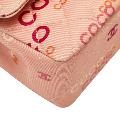 Chanel Coco Mark Coco Print Double Flap Chain Shoulder Bag Salmon Pink Multicolor Canvas