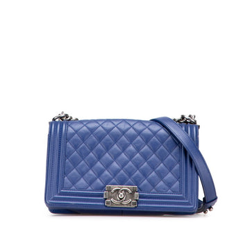 Chanel Boy Chanel Coco Mark Chain Shoulder Bag Handbag Blue Lambskin