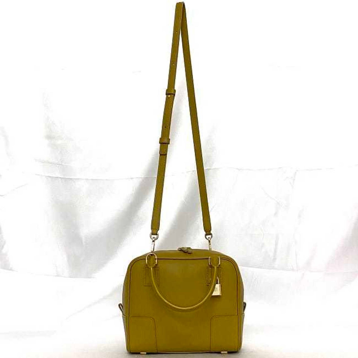 Loewe 2Way Bag Amazona Key 19 F-21325 Yellow Beige A039N10X03 Boston Handbag Leather Anagram