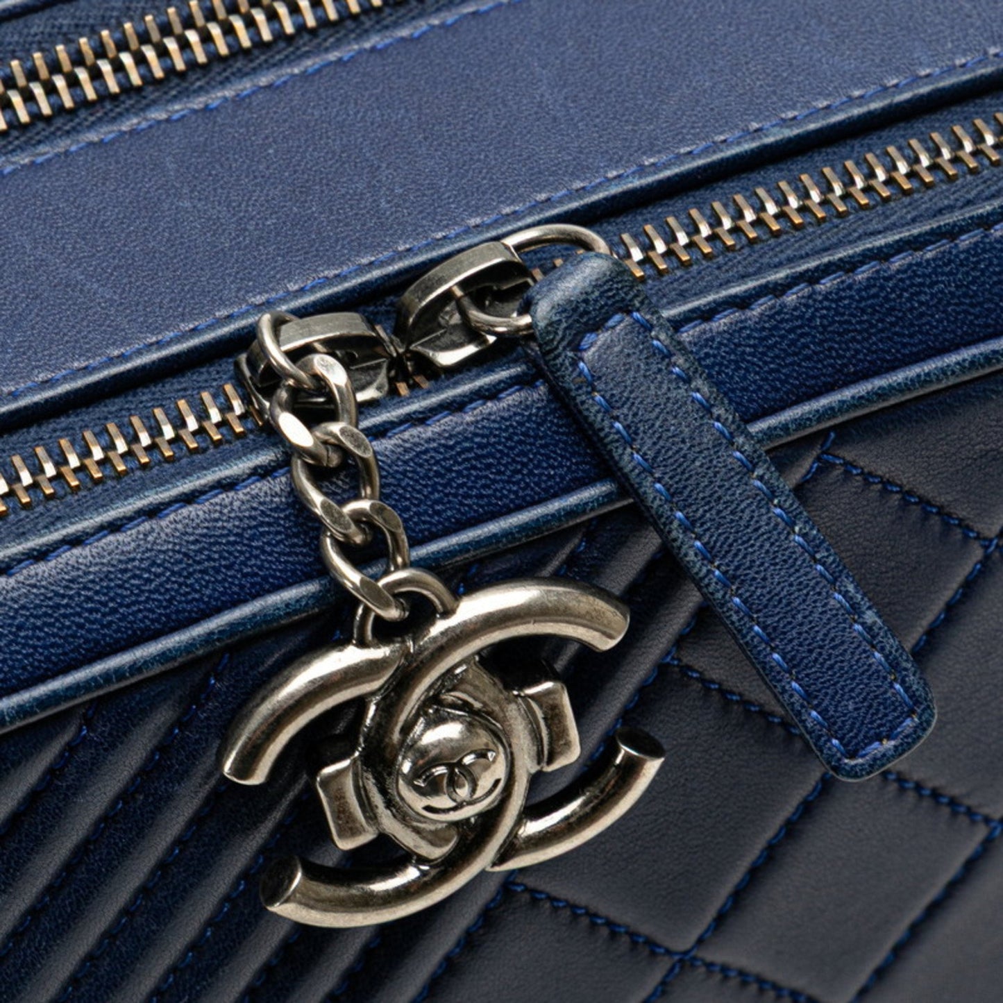 Chanel Boy Chanel Chain Shoulder Bag Camera Navy Lambskin