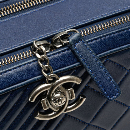 Chanel Boy Chanel Chain Shoulder Bag Camera Navy Lambskin