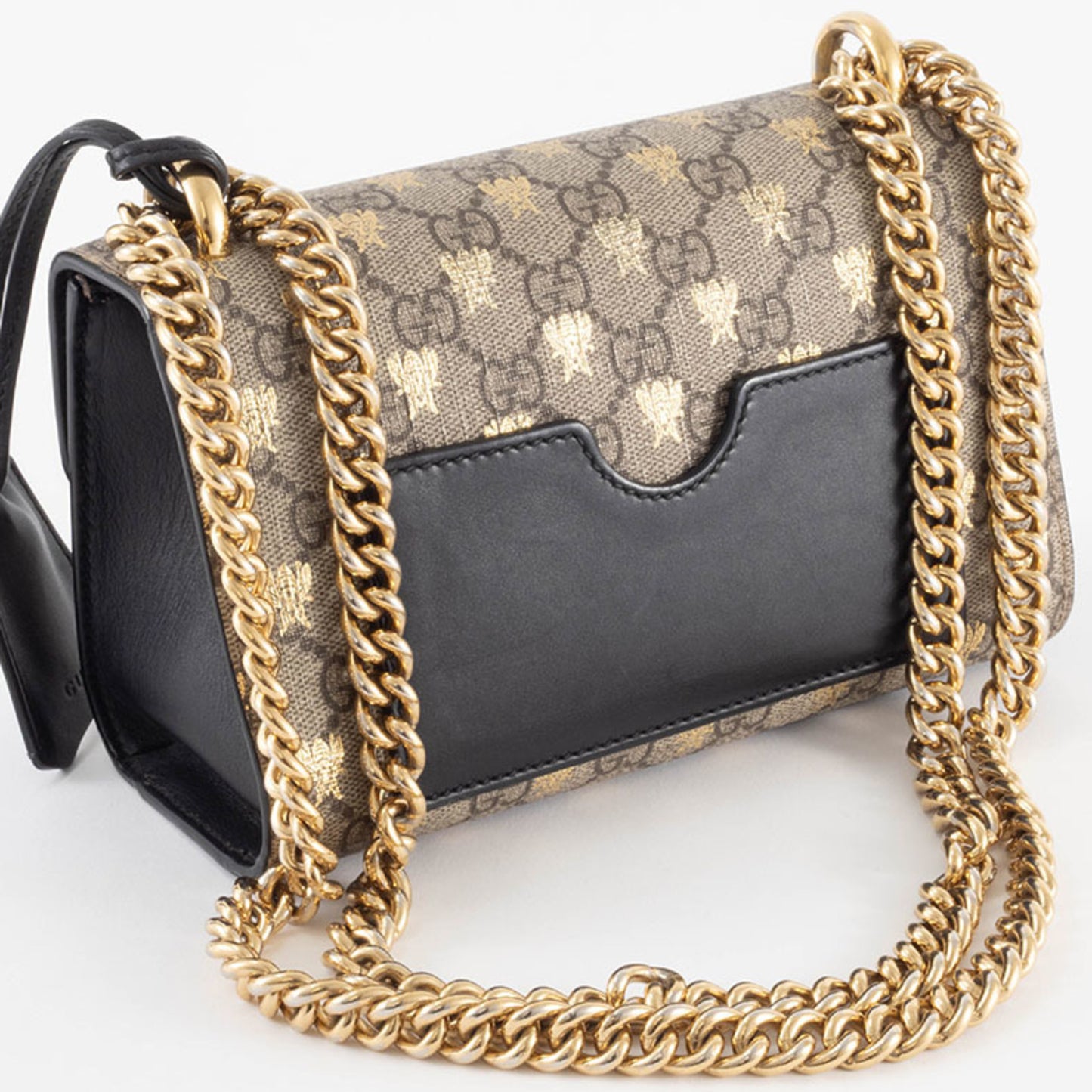 Gucci Bee Gg Supreme Leather Padlock Chain Shoulder Bag