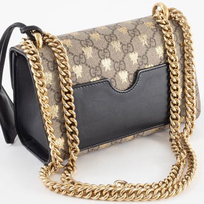 Gucci Bee Gg Supreme Leather Padlock Chain Shoulder Bag