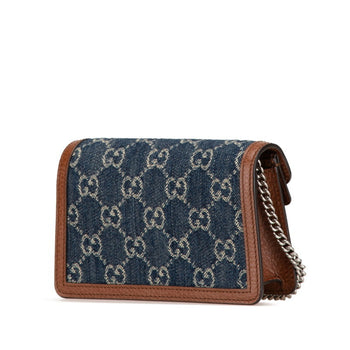 Gucci Gg Denim Dionysus Super Mini Bag Crossbody Chain Shoulder 476432 Indigo Blue Brown Leather