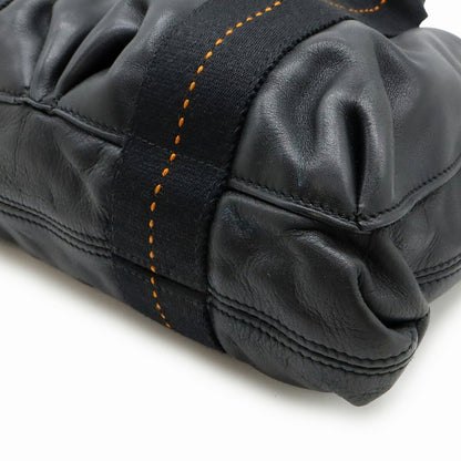 Hermes Caravan Horizontal Pm Tote Bag Shoulder Veauderma Leather Black Orange