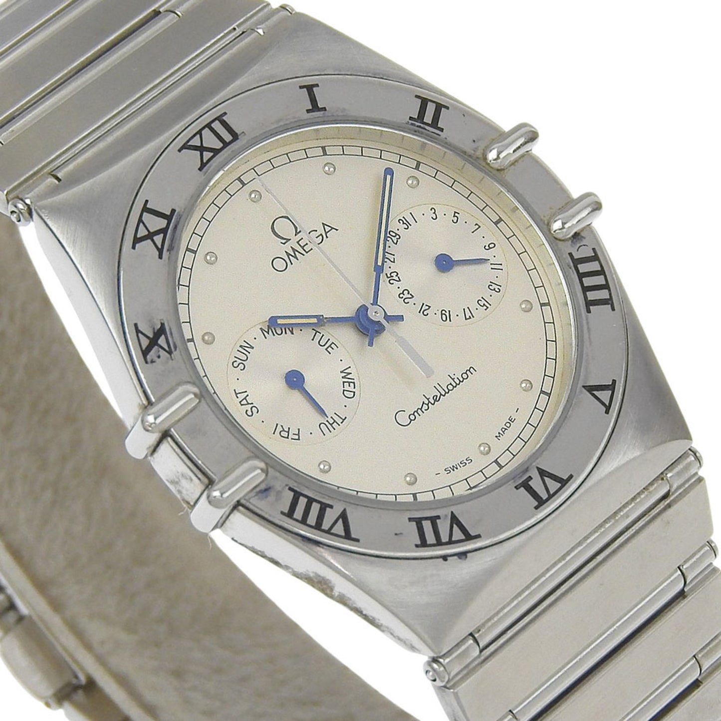 Omega Constellation Day-Date Watch 396.1070 Stainless Steel Quartz Analog Display Silver Dial