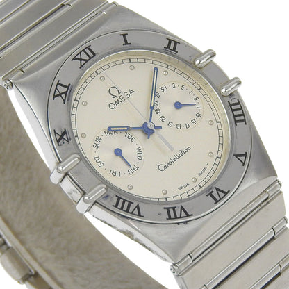 Omega Constellation Day-Date Watch 396.1070 Stainless Steel Quartz Analog Display Silver Dial