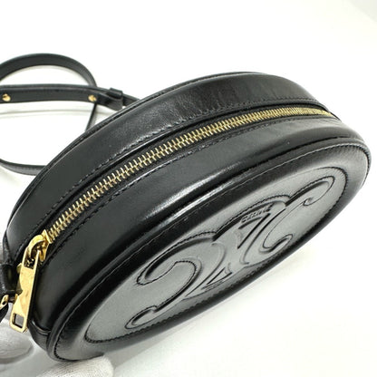 Celine Triomphe Oval Purse Cuir Crossbody Shoulder Bag In Black Leather