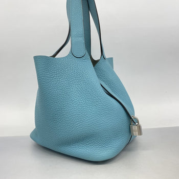 Hermes Herms Picotin Lock Mm Handbag In Taurillon Clemence Blue Atoll