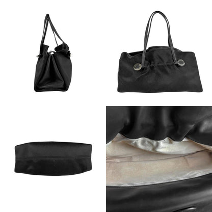 Bvlgari Handbag Canvas Leather Black Silver