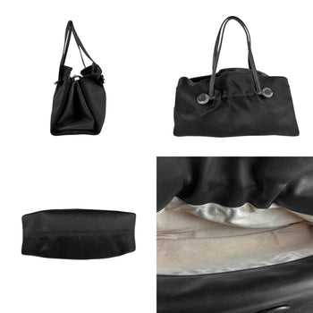 Bvlgari Handbag Canvas Leather Black Silver