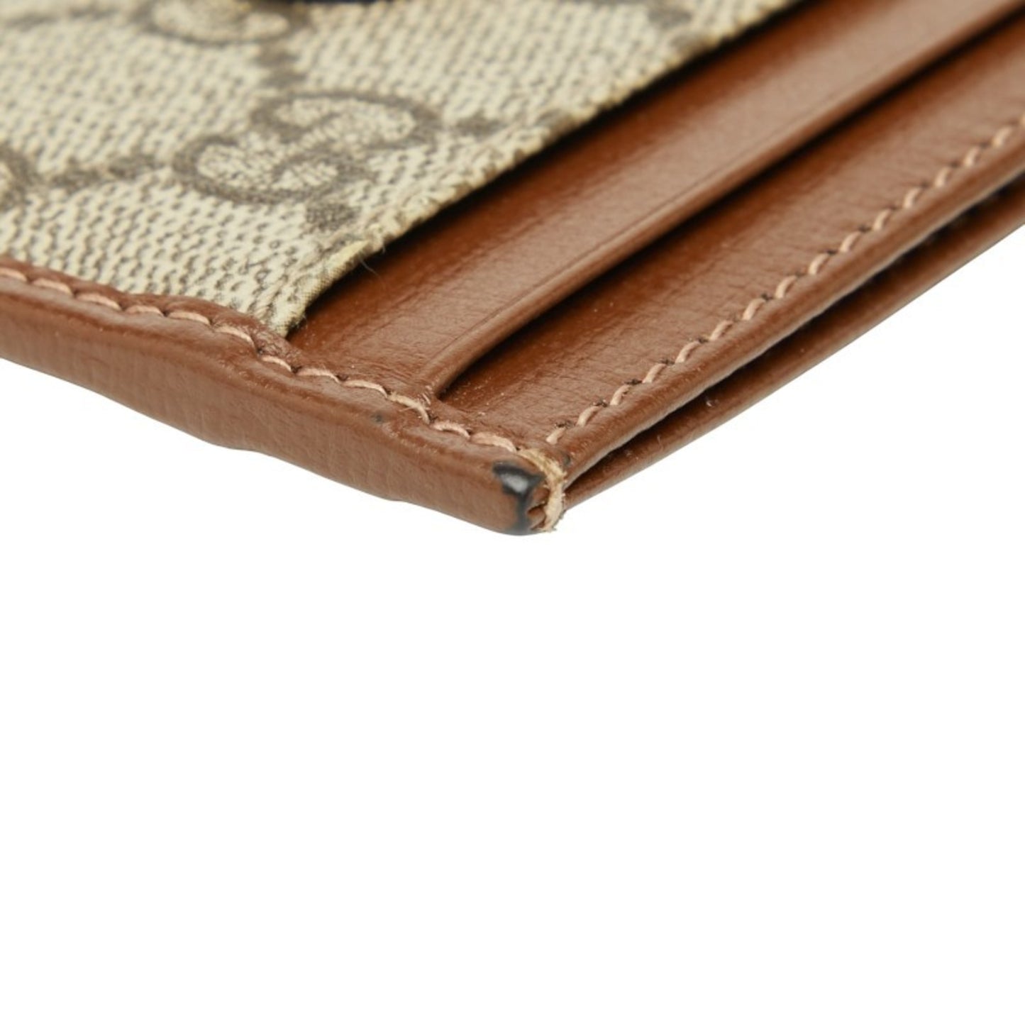 Gucci Gg Supreme Business Card Case 673002 Beige Brown Leather