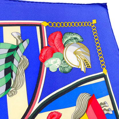 Hermes Scarf Muffler Carre 90 Silk Blue Multicolor Helmes Chocs En Plumes Feather Clash Knight