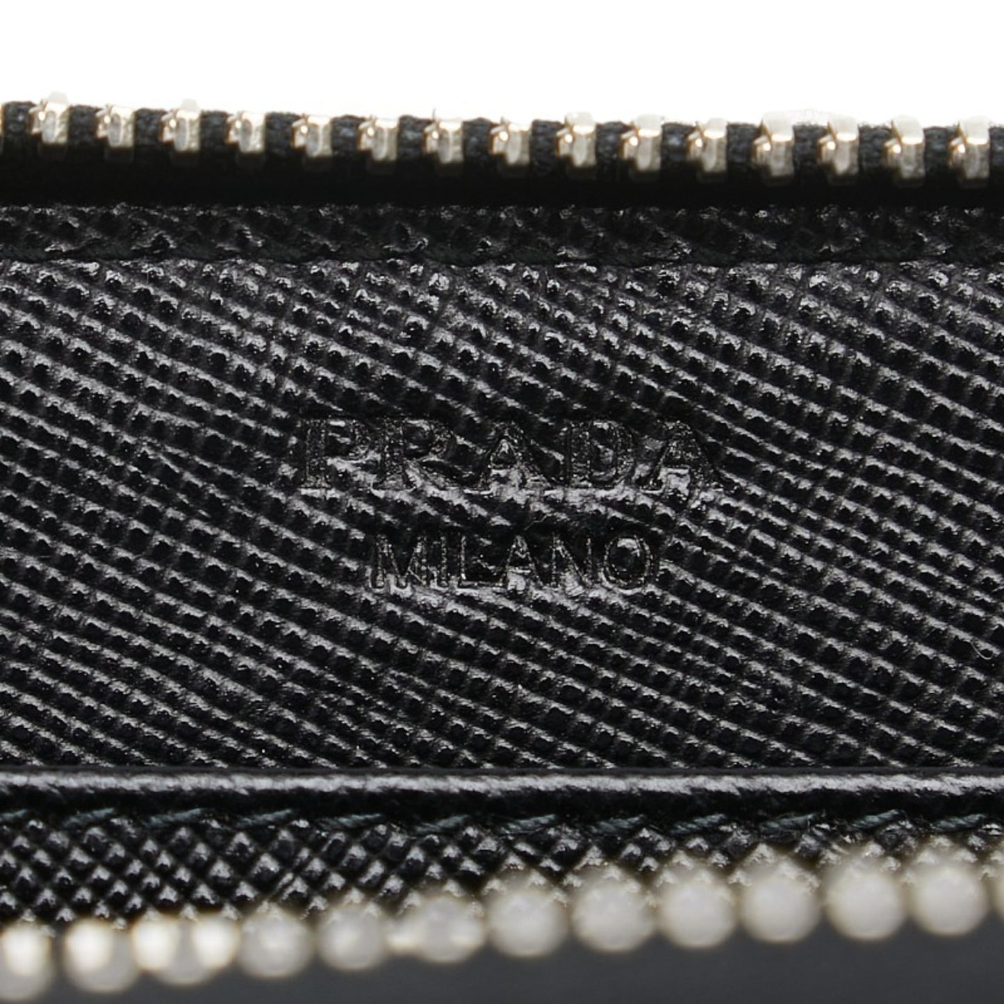 Prada Triangle Logo Plate Long Wallet Round Zipper Black Leather