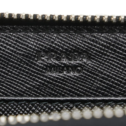Prada Triangle Logo Plate Long Wallet Round Zipper Black Leather
