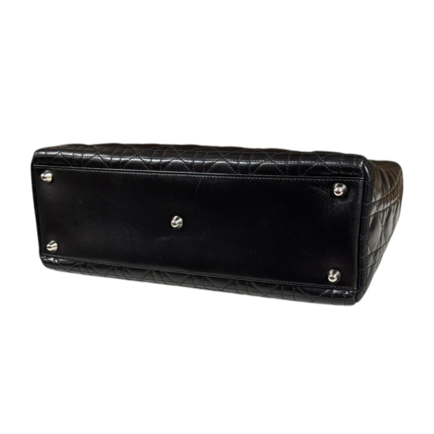 Christian Dior Lady Large Cannage Shoulder Bag In Black Leather