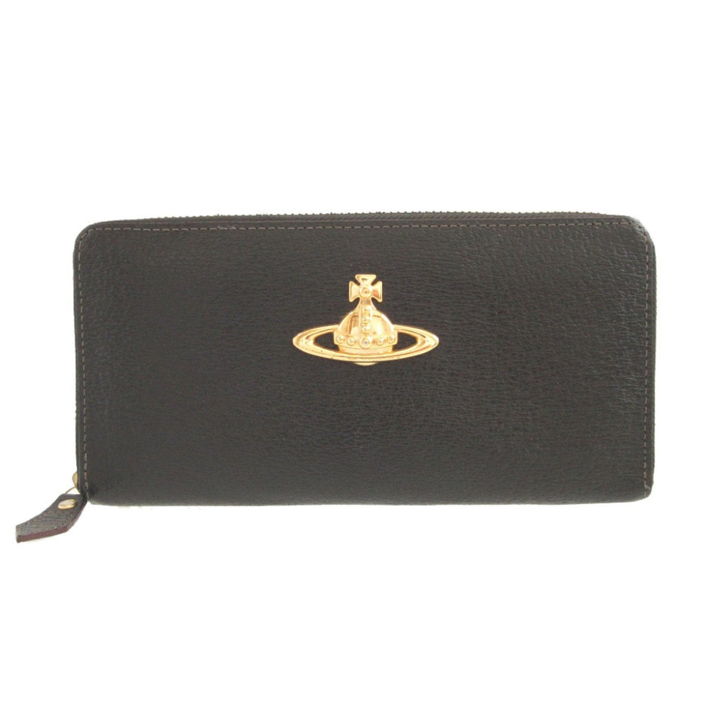 Like New Vivienne Westwood Orb Pattern Leather Black Round Zip Long Wallet 1658