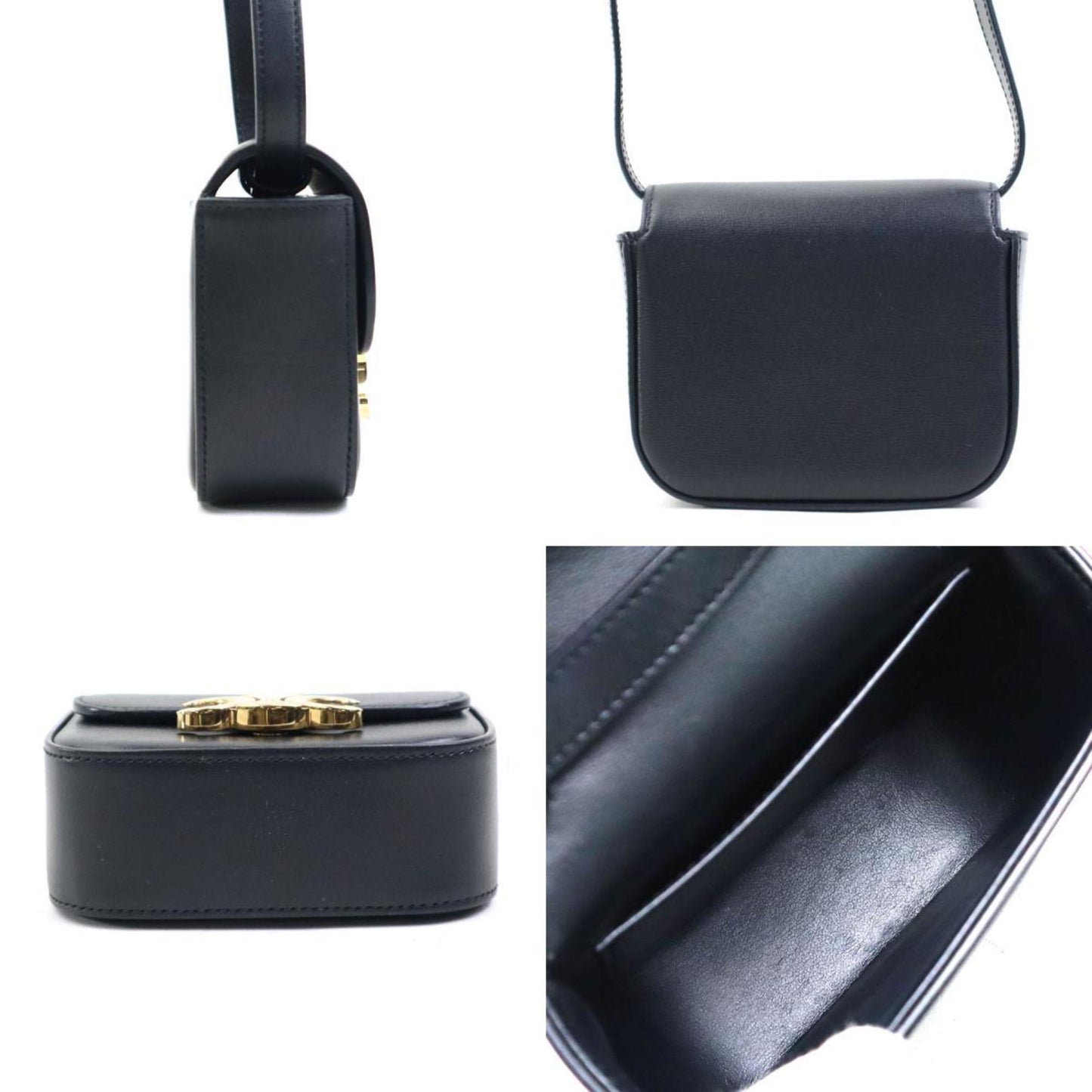 Celine Triomphe Mini Claude Shoulder Bag In Black Leather