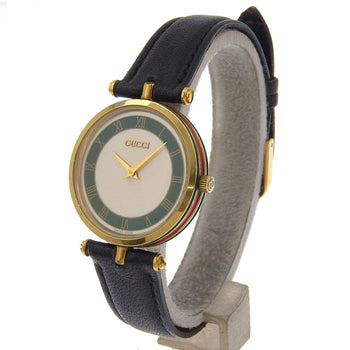 Gucci Sherry Line White Dial Gp/Leather Quartz 30Mm Boys 2 Hands Watch