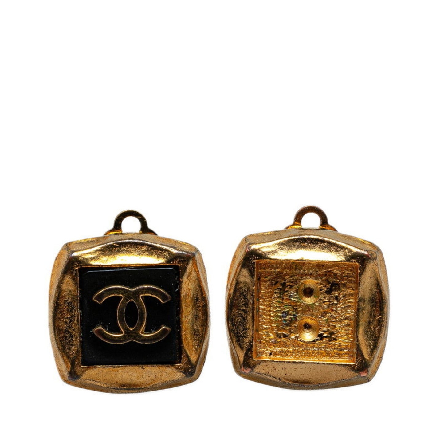 Chanel Coco Mark Earrings Gold Black Plated