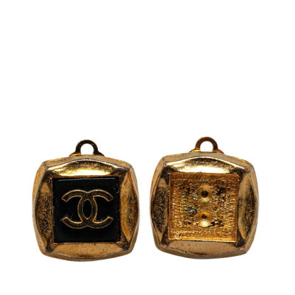Chanel Coco Mark Earrings Gold Black Plated