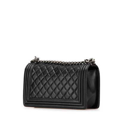 Chanel Coco Mark Matelasse Boy Chanel 25 Crossbody Chain Shoulder Bag In Black Lambskin