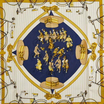 Hermes Herms Carr 90 Les Becanes Bicycle Scarf