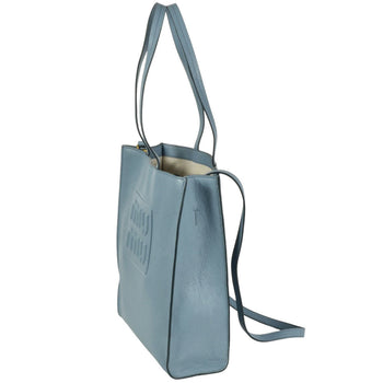 Miu Miu Miu Madras Tote Bag Leather 5Bg264 Sky Blue